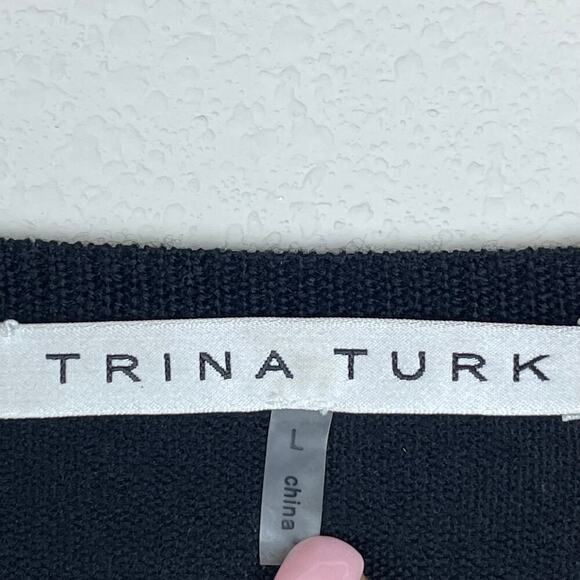 Trina Turk‎ Black Wool Embellished Jeweled Pullover Sweater Size L - Picture 5 of 7